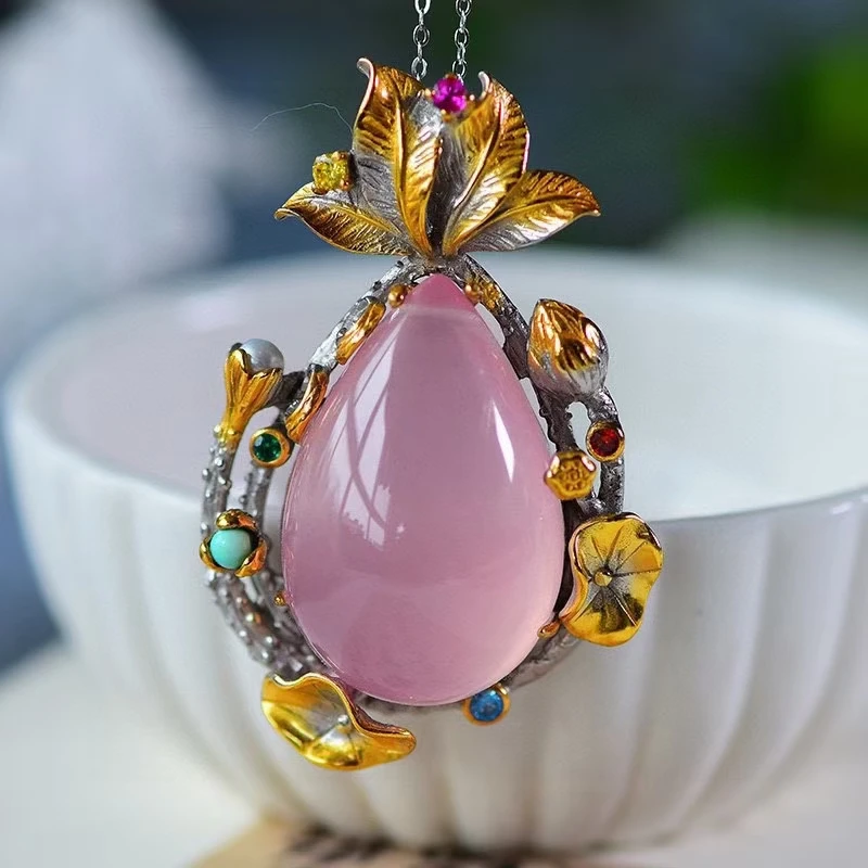 

Natural Rose Quartz Women Fox Pendant Mozambique Necklace 30.5*20*13.5mm Rose Quartz Love Gift Love Crystal Jewelry AAAAA