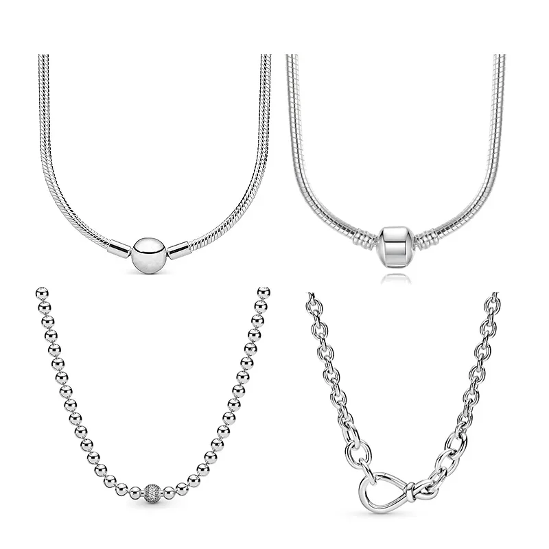 

LR Love Endless 45cm 925 Sterling Silver Chain Necklace For Women Pan Snake Bone Light Body Choker Infinite Symbol Jewelry