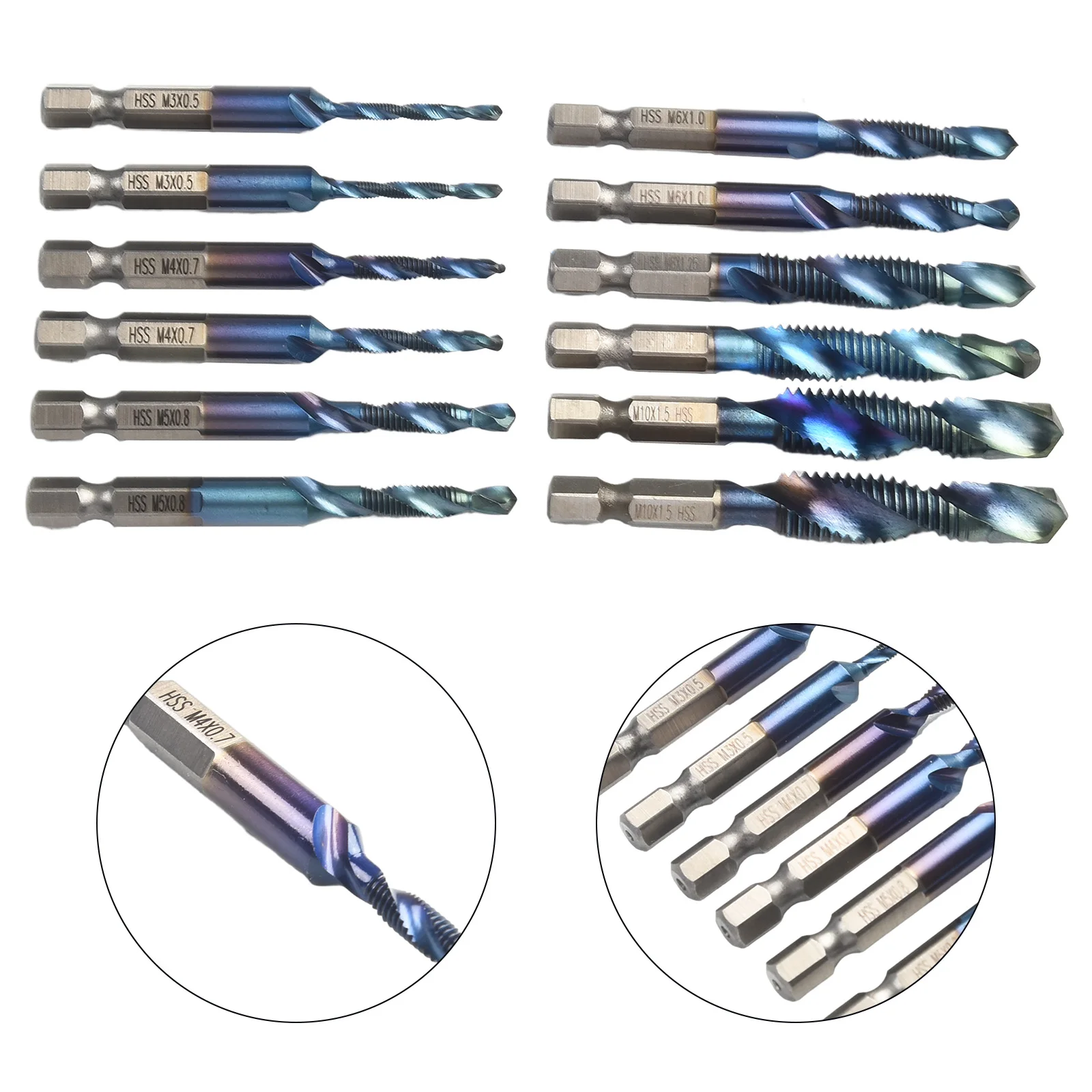 12PCS 1/4\" HSS Hex Shank Titanium Plated Screw Thread Drill Bits Set M3 - M10 For Iron Metal Wood Plastic Drilling And Tapping
12PCS 1/4\" HSS Hex Shank Titanium Plated Screw Thread Drill Bits Set M3 - M10 For Iron Metal Wood Plastic Drilling And Tapping