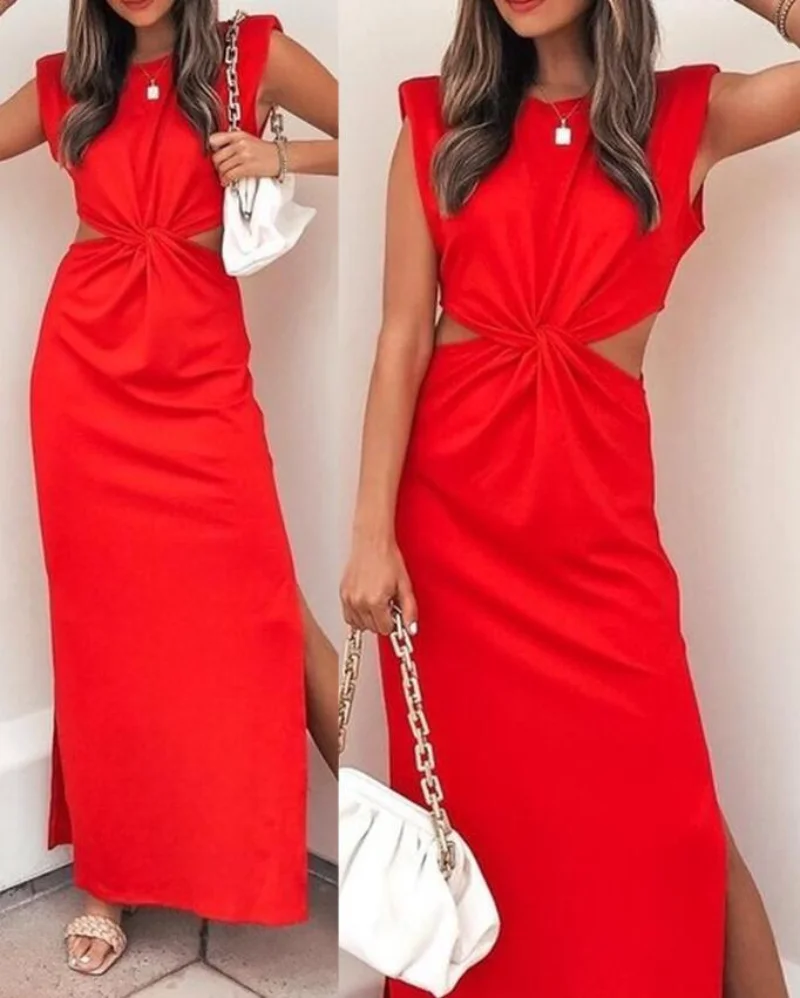 Sleeveless Twisted Cutout Split Hem Maxi Dress Women Long Slim Summer Spring High Waist Ankle Length Dress
Sleeveless Twisted Cutout Split Hem Maxi Dress Women Long Slim Summer Spring High Waist Ankle Length Dress