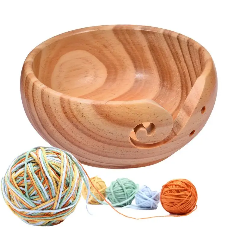 

Crochet Bowl Wooden Bowl Holder With Holes Non Slip Eco-friendly New Handmade DIY Storage Bowl Handmade Knitting Sewing Supplies