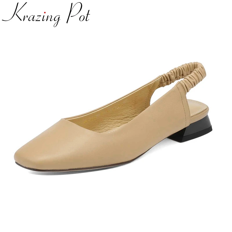 

Krazing Pot Genuine Leather Square Toe Low Heel Slingback Three Color Young Lady Streetwear Comfortable Simple Women Pumps L21