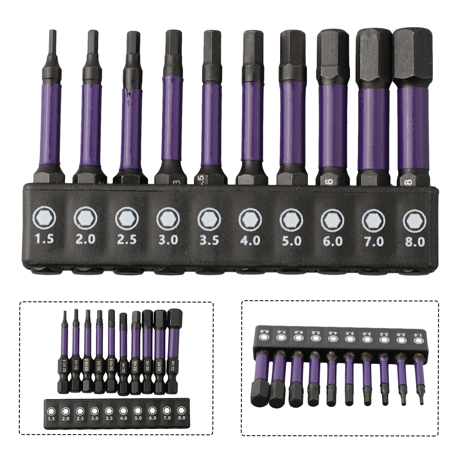 

Hand Tools Hex Head Screwdrivers Bit Bit Holder 10Pcs H1.5-H6 Impact Resistance Magnetic Screwdriver Head 1/4 Shank