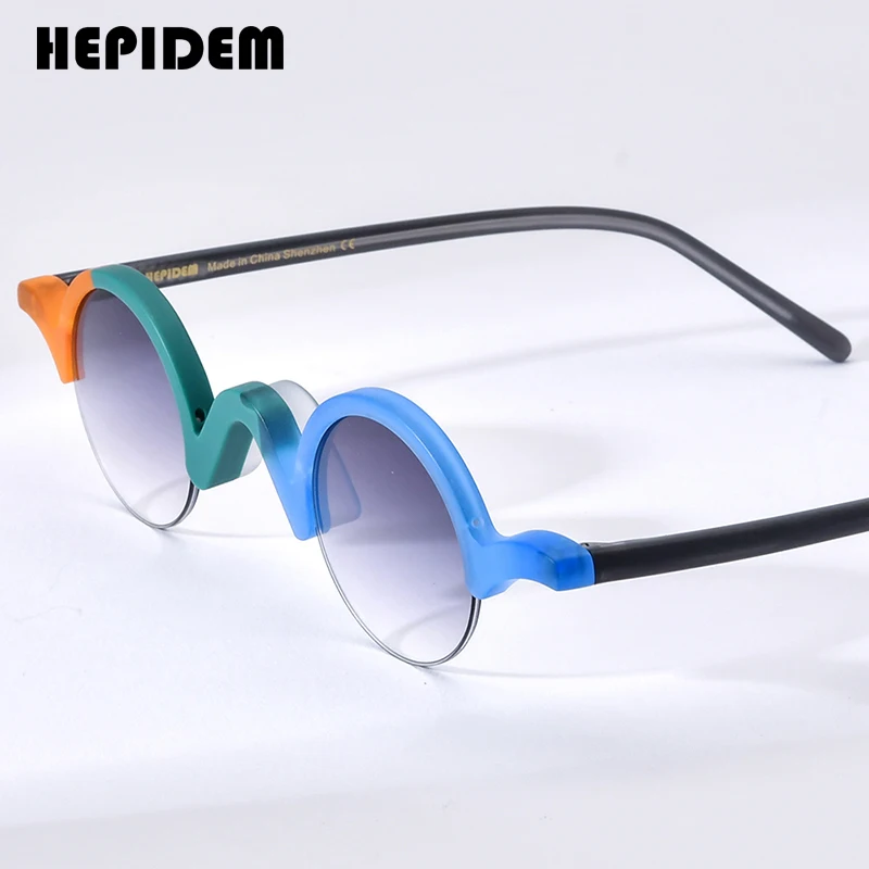 

HEPIDEM Matte Acetate Polarized Sunglasses Women UV400 2024 Men Retro Semi Rimless Round Sun Glasses Shades Sunglasses H9281T