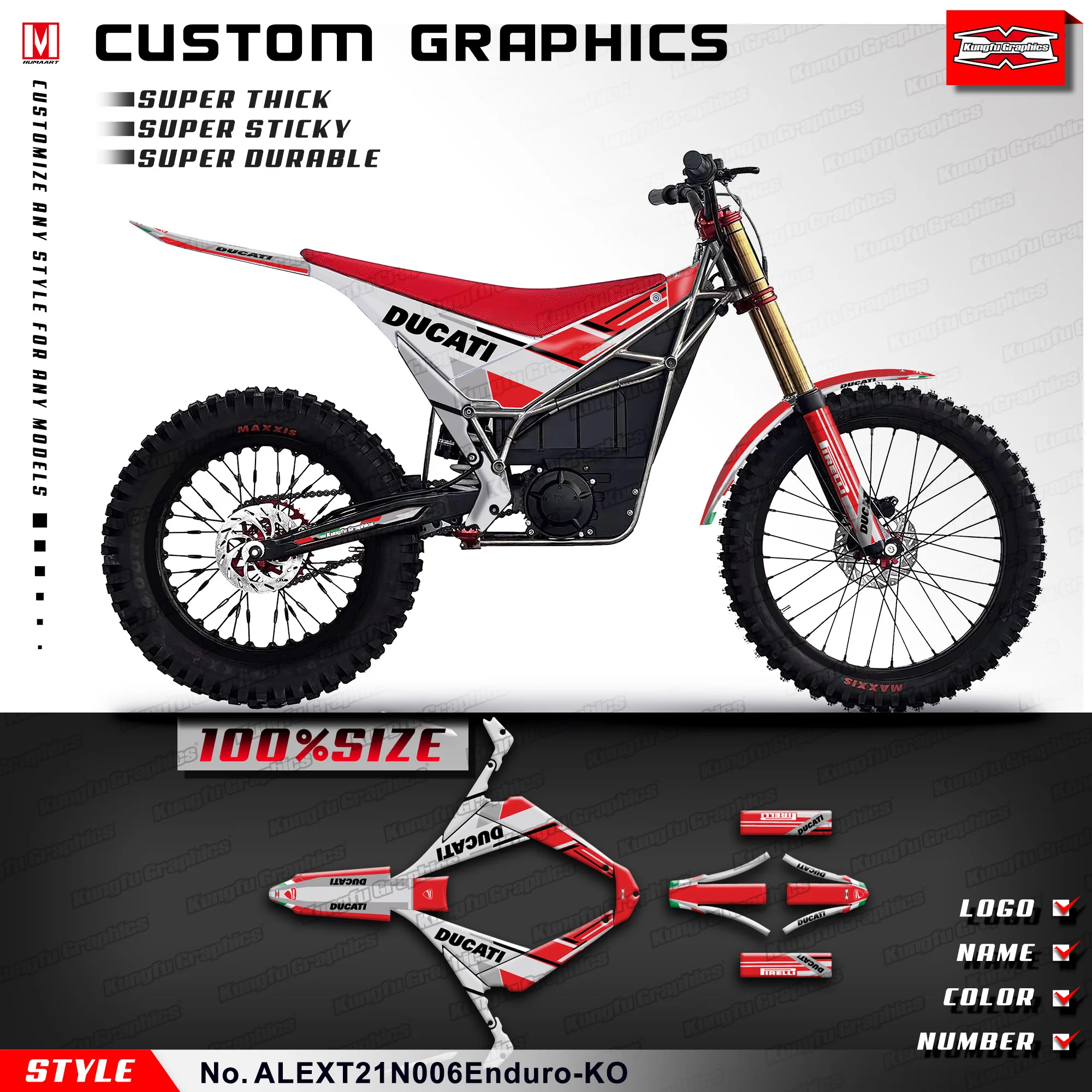 

KUNGFU GRAPHICS Off Road Sticker Custom Decal Full Wrap Kit for Arctic Leopard E-XT Trial Enduro Electric Dirt Bike, Red Grey
