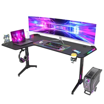 Large Standing Desk L Shaped, 60 Inch Gaming Desk, Rising Sit Stand Up Corner Desk with RGB LED Lights for Computer Home Office
