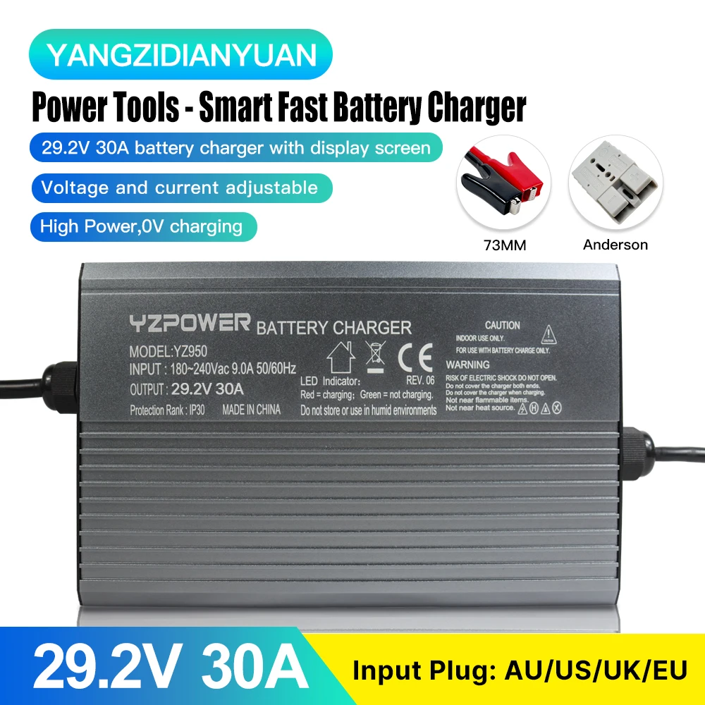 29.2V 30A Lifepo4 Lithium Battery Fast Charger High Quality For E-bikes Smart Universal Power Supply With Cooling Fans With LED
29.2V 30A Lifepo4 Lithium Battery Fast Charger High Quality For E-bikes Smart Universal Power Supply With Cooling Fans With LED