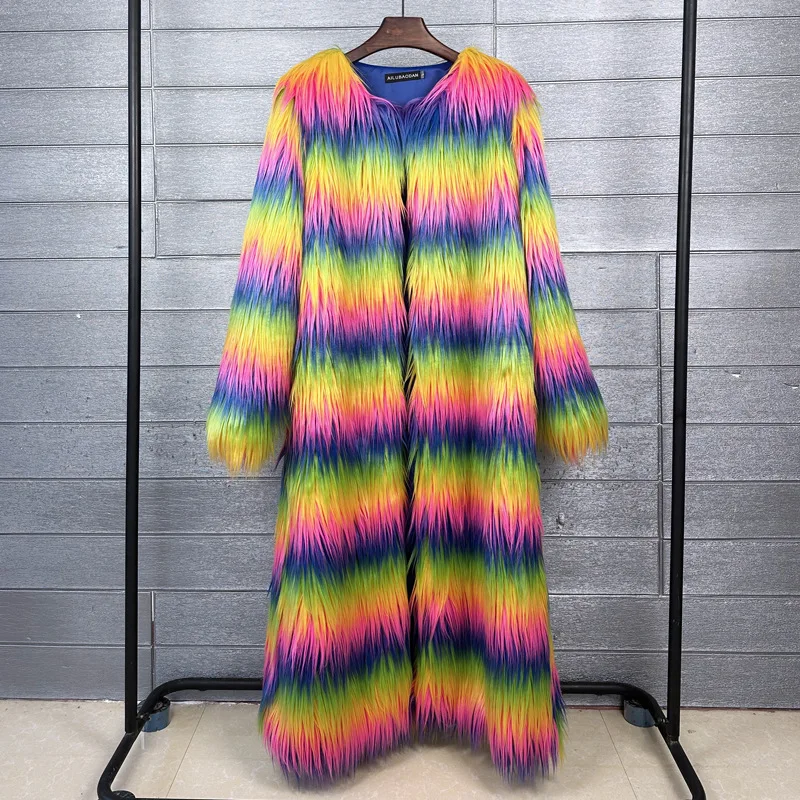 

Autumn-winter Fashion Dazzle Colour Faux Fur Coat Lengthened Jacket Women's Coat Promotion