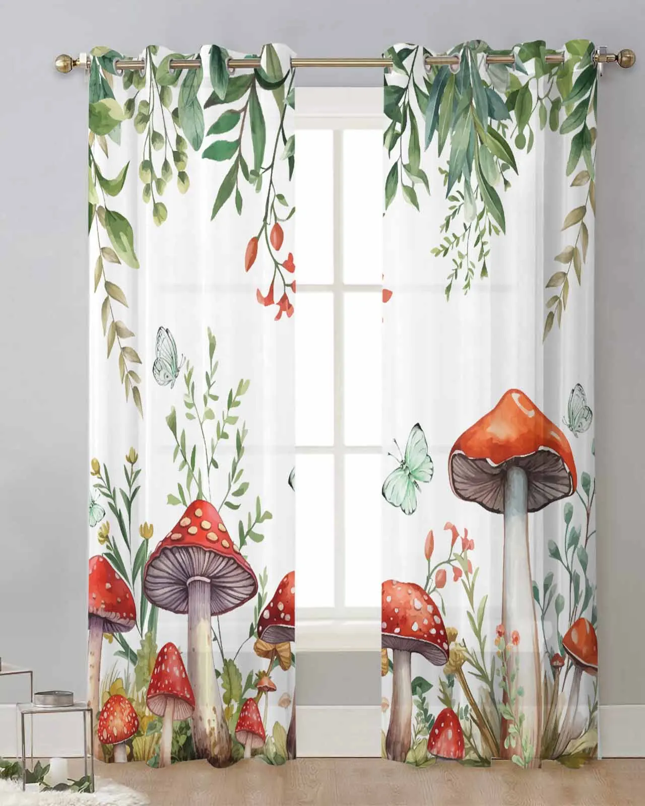 

Тюлевые шторы в стиле ретро, занавески с изображением грибов, растений, акварельных цветов, бабочек, прозрачные оконные шторы для гостиной
