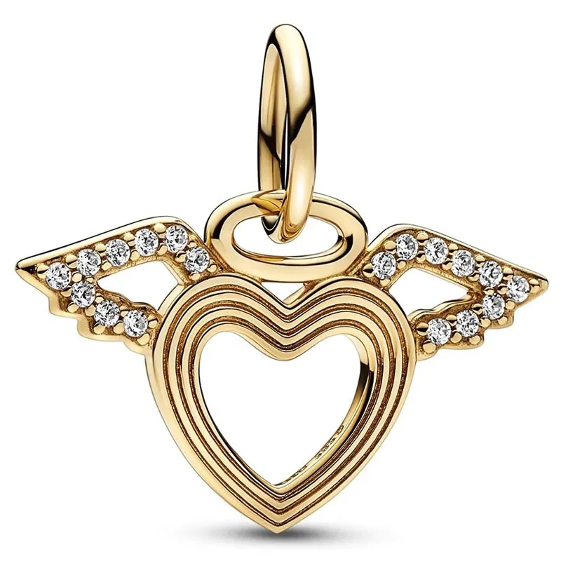 

Original Moments Heart & Angel Wings Dangle Bead Charm Fit Pandora 925 Sterling Silver Bracelet Bangle Diy Jewelry