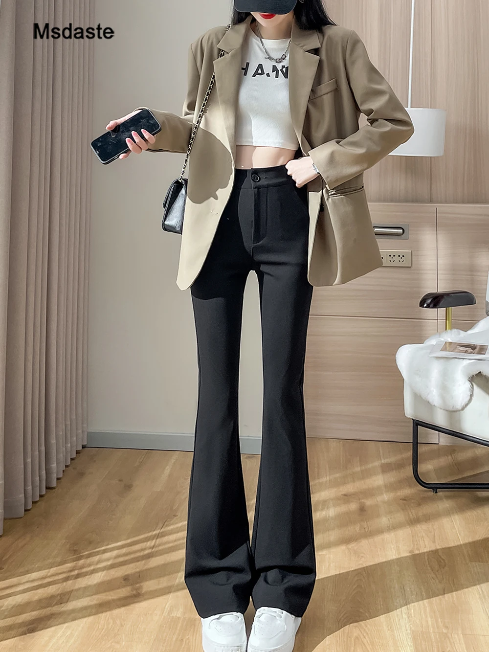 Flare Pants Women Black High Waist Casual Stretchy Lady Trousers Elastic Slim Full Length Bodycon Sexy Enough Long Woman Pants
Flare Pants Women Black High Waist Casual Stretchy Lady Trousers Elastic Slim Full Length Bodycon Sexy Enough Long Woman Pants