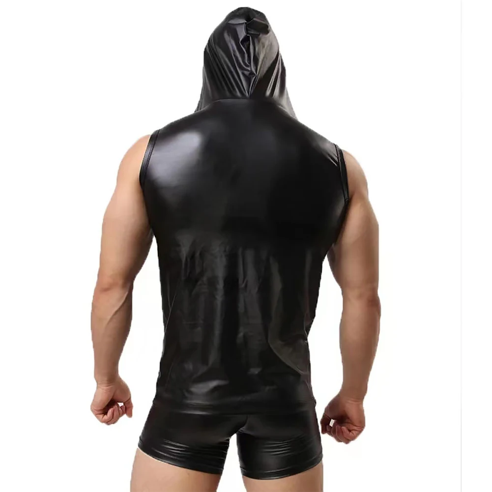 Man Faux Leather Sexy Men's Tank Tops Undershirt Hooded Vest Top Tee Hoodie Sleeveless Vests Underwear Stage Show Clubwear
Man Faux Leather Sexy Men's Tank Tops Undershirt Hooded Vest Top Tee Hoodie Sleeveless Vests Underwear Stage Show Clubwear