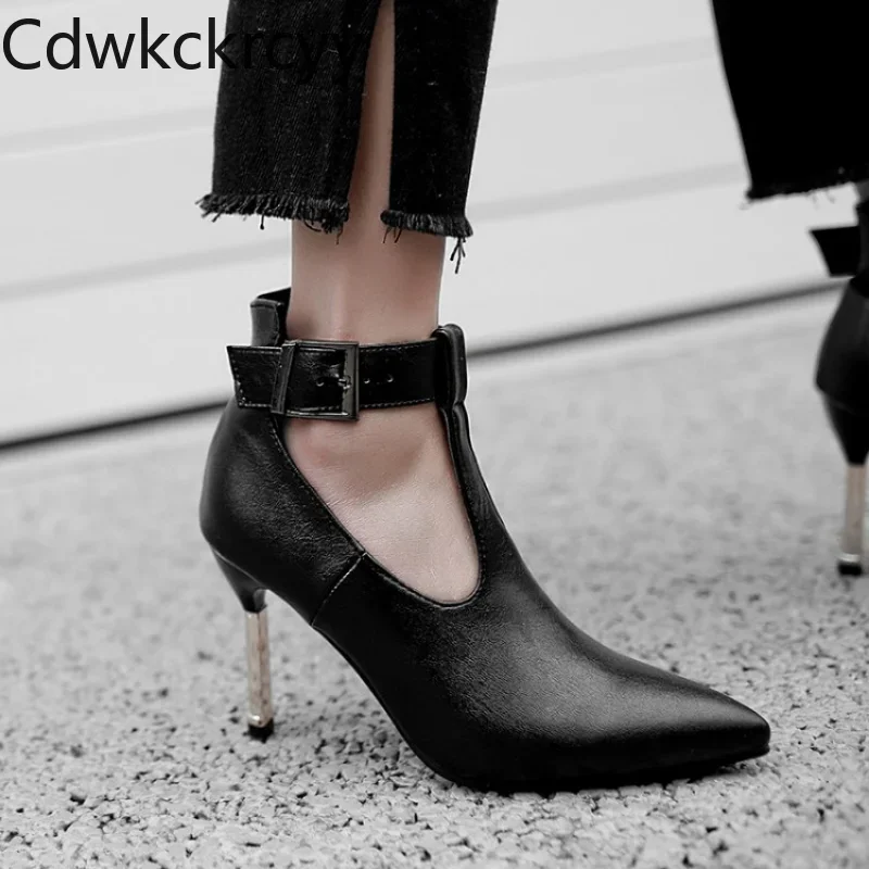 

Spring and autumn New style Cusp high-heeled Women's Shoes T-type Buckle leisure time Thin heel Women Shoes plus size 34-48