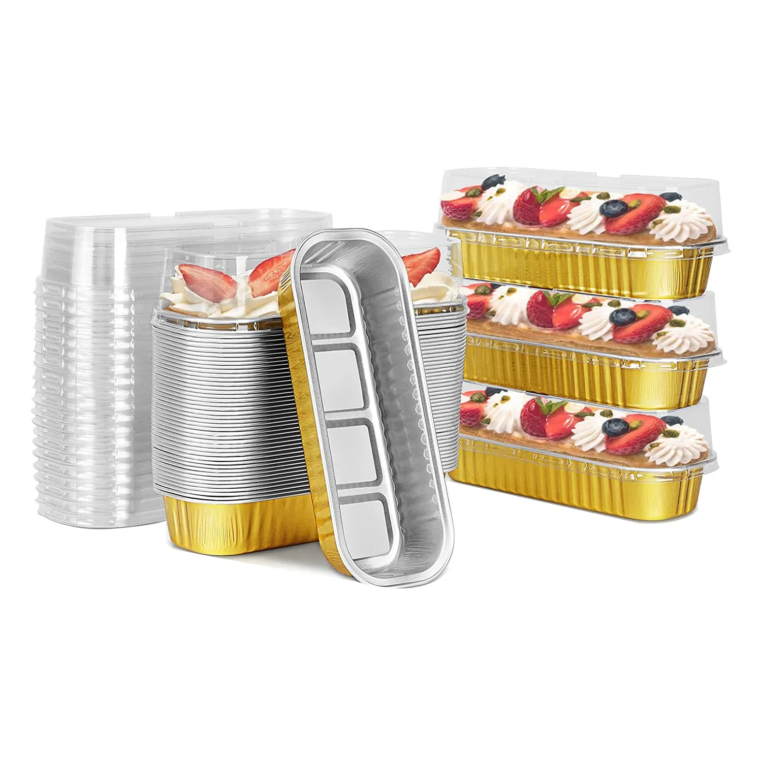 

Disposable Mini Loaf Pans with Lids, 50Pcs 6.8Oz Aluminum Foil Narrow Cake Pans,Rectangle Cupcake Baking Cups