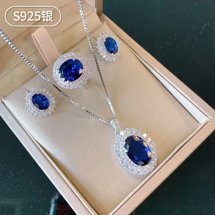 S925 Sterling Silver Lab Created Sapphire Luxury Designer Jewelry Set Necklace Ring Earrings For Women Free Shipping Anniversary
S925 Sterling Silver Lab Created Sapphire Luxury Designer Jewelry Set Necklace Ring Earrings For Women Free Shipping Anniversary