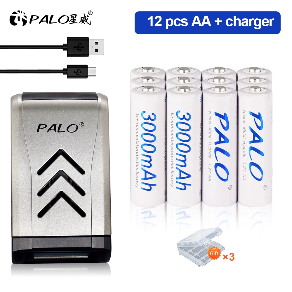 

Palo 1.2V 3000mAh NI-MH Nimh Ni Mh High Capacity Rechargeable AA Batteries 4-16pcs AA Rechargeable Battery for Camera Toy Car