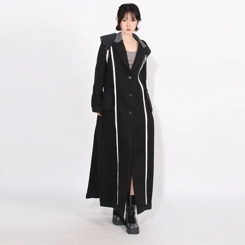 

British Style Versatile 2024 New Design Sense Patchwork Contrasting Color Loose Side Slit Trench Coat For Women