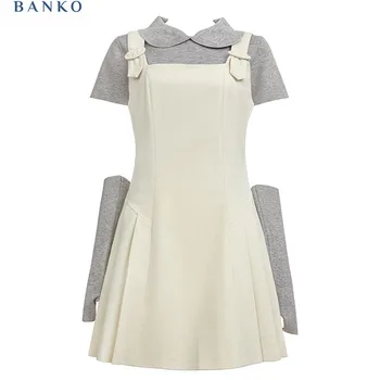 MoaaYina: O Vestido Vintage Perfeito para o Outono 9 High Quality Fashion Outfits 2 Piece Skirt Set Office Lady Flare Sleeve Tops Cozy Simple + Beige One-Piece Frocks Preppy Style