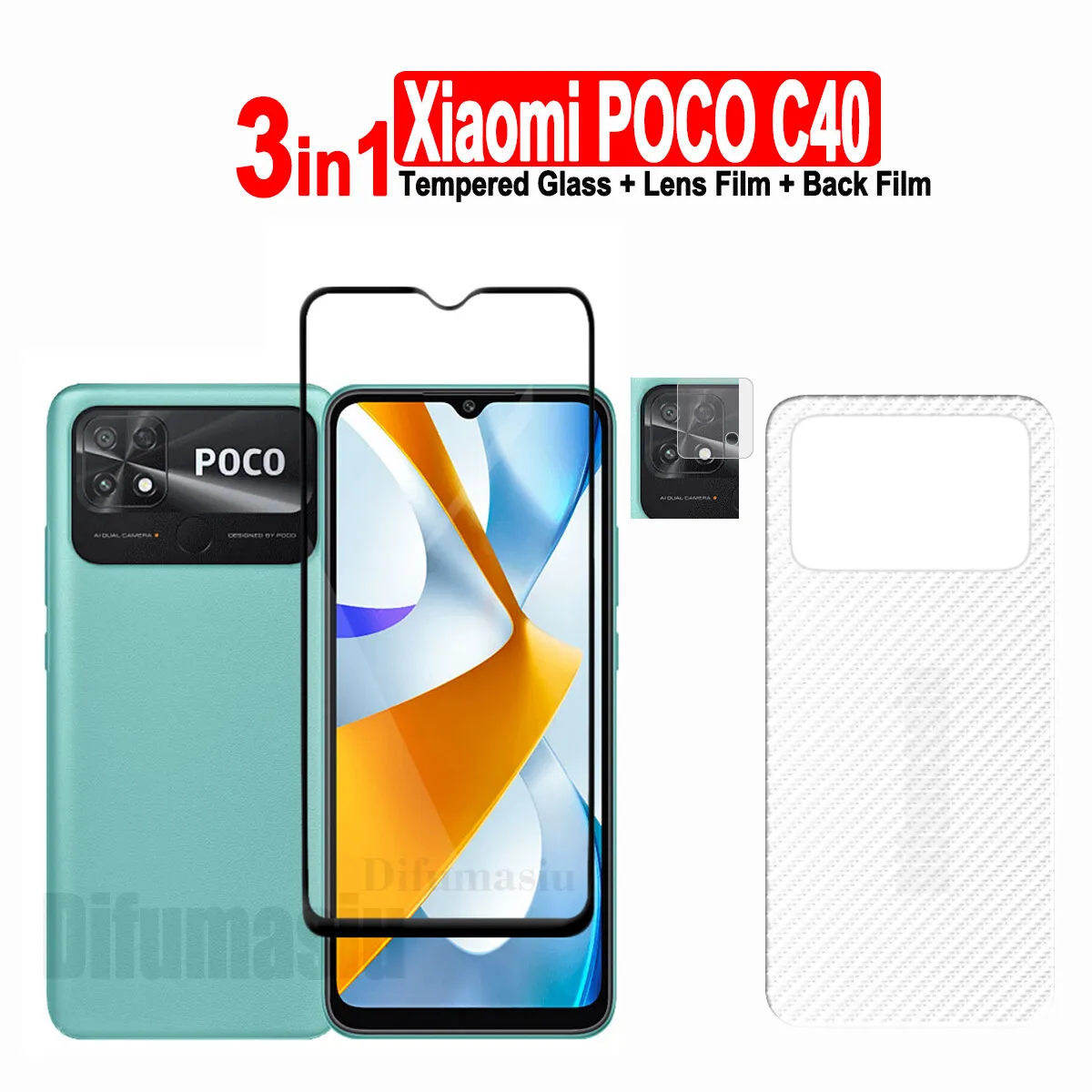 3in1 For Xiaomi POCO C40 Tempered Glass Film Screen Protector + Camera Lens Film+ Carbon Fiber Back Film
3in1 For Xiaomi POCO C40 Tempered Glass Film Screen Protector + Camera Lens Film+ Carbon Fiber Back Film