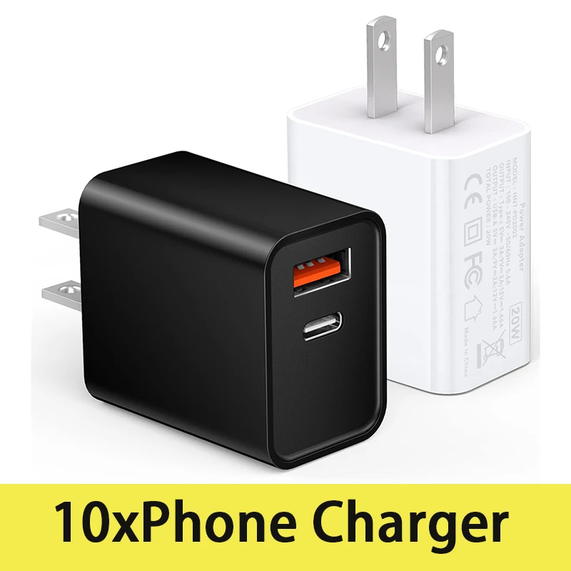 10Pcs USB C Wall Charger 20W Dual Port PD Power Output Fast Type C Charging Plug Adapter For IPhone 13 12 11 Pro Max XS XR X
10Pcs USB C Wall Charger 20W Dual Port PD Power Output Fast Type C Charging Plug Adapter For IPhone 13 12 11 Pro Max XS XR X