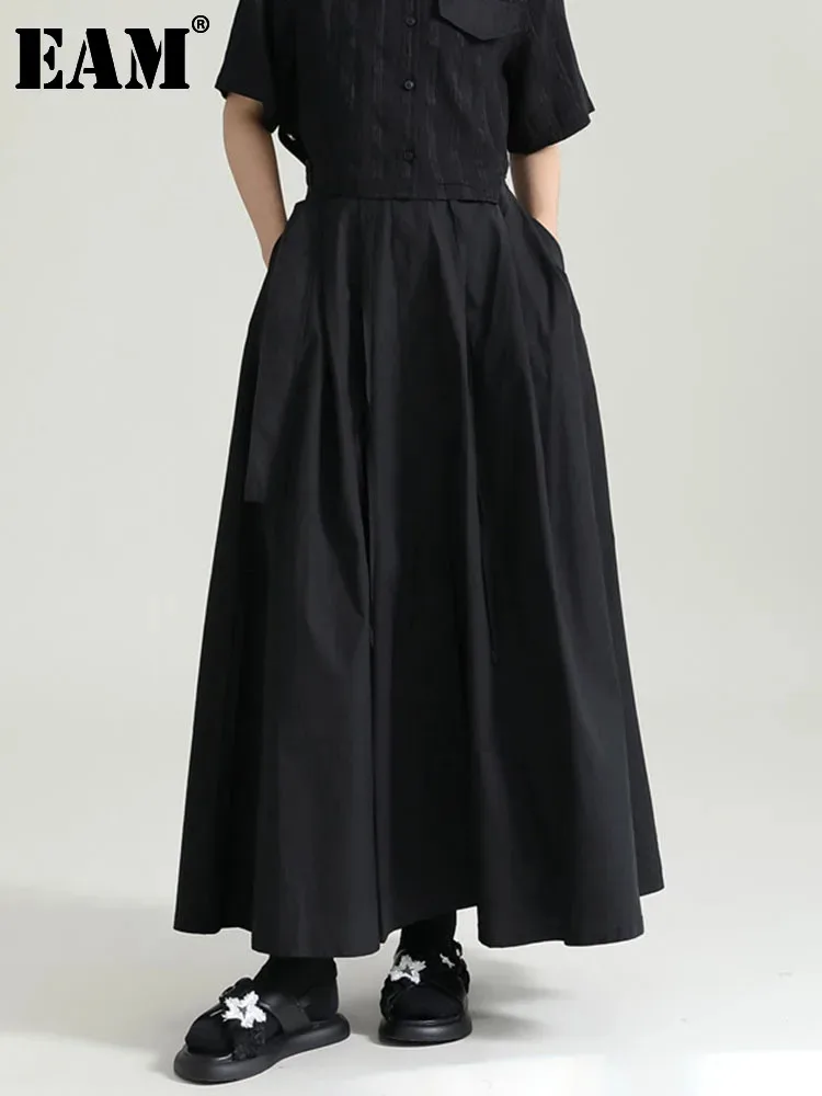 

[EAM] Женская Черная клетчатая юбка с большим подолом, элегантная юбка средней длины с высокой эластичной талией, Повседневная модная новинка, весна-осень 2024, 1DF9314