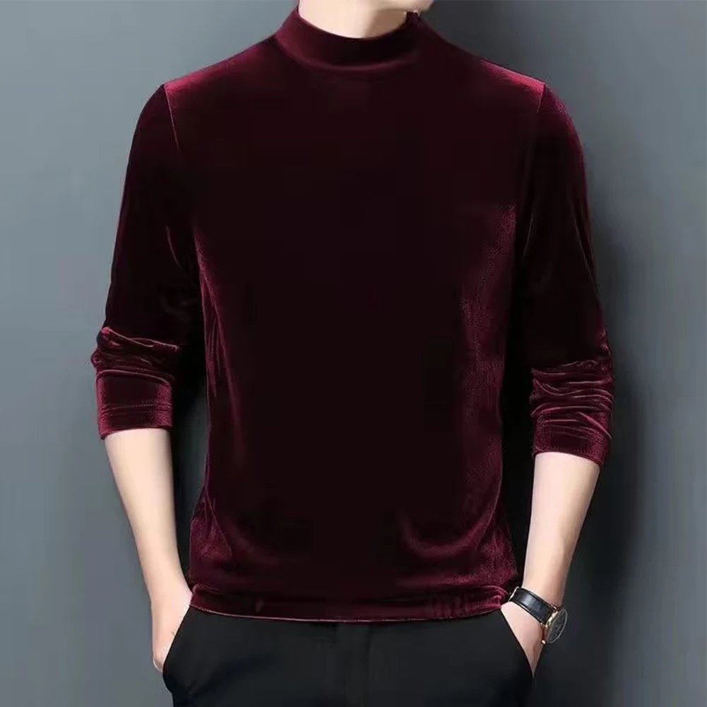 

Mens Thermal Underwear Velvet Half Turtleneck Pullover Elastic Long Sleeve Jumper Blouse Tops Slim T-Shirt Base Tee