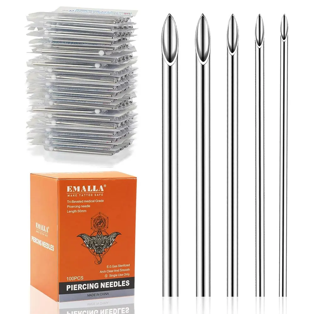 

100/200/300pcs Disposable Sterile Body Piercing Needles 12-20G Sterilized Tattoo Needles Surgical Steel Tool for Ear Eyebrow Lip