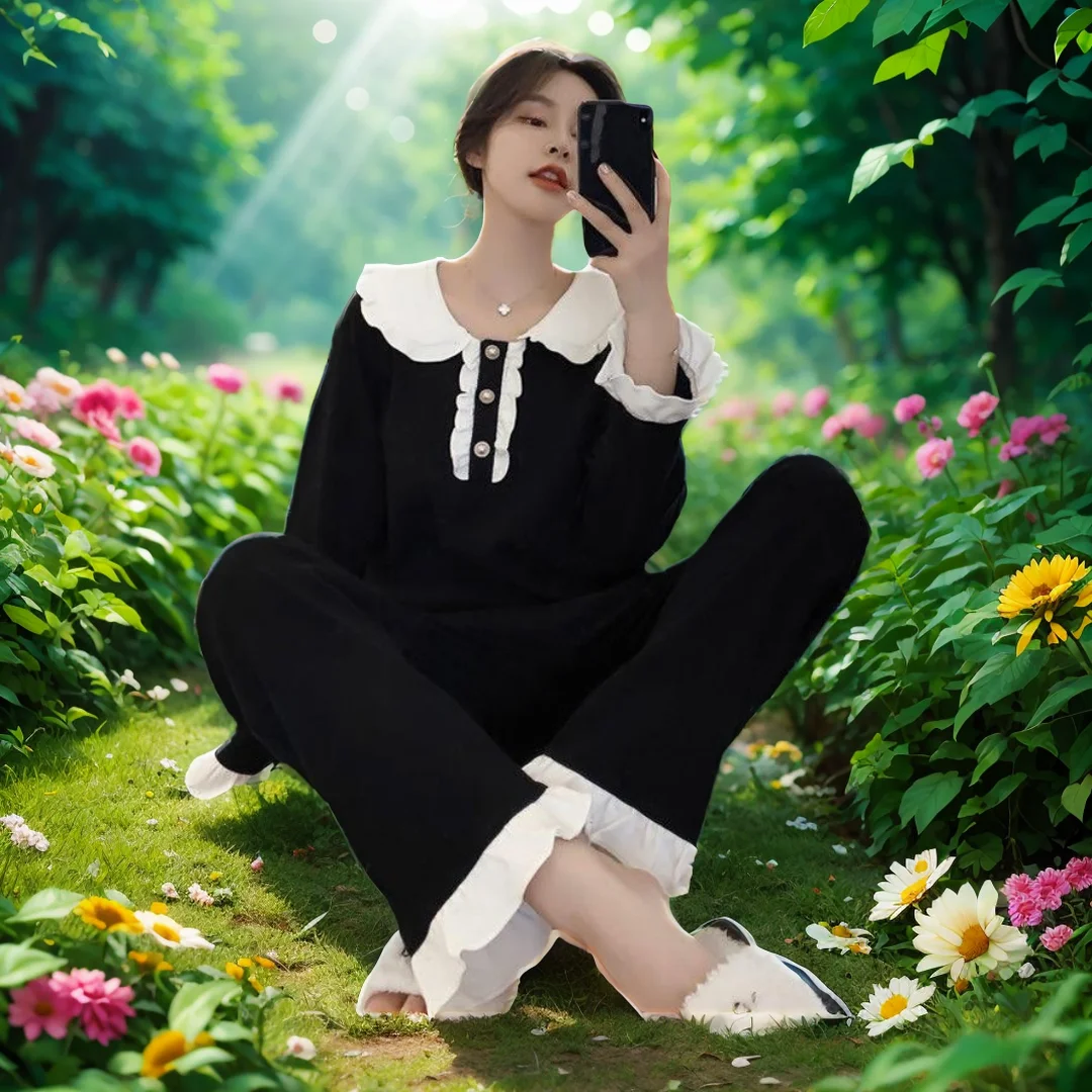 Sweet Pajamas Set - Full Sleeve T-shirt, Long Pants 2-Piece Set, Sexy Pearl Decoration, Palace Pyjama, Big Size Mom Homewear
Sweet Pajamas Set - Full Sleeve T-shirt, Long Pants 2-Piece Set, Sexy Pearl Decoration, Palace Pyjama, Big Size Mom Homewear