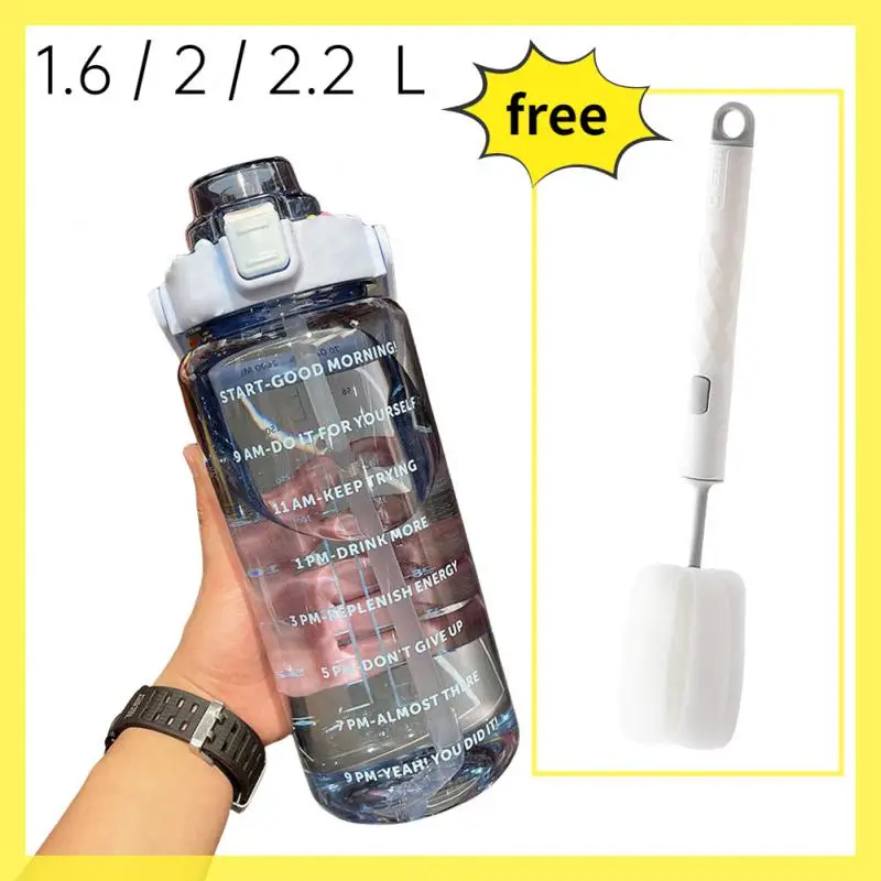 

Бутылка для воды л/л, 2 литра, мотивационные питьевые виды спорта со временем, портативные многоразовые пластиковые чашки, Бесплатная щетка