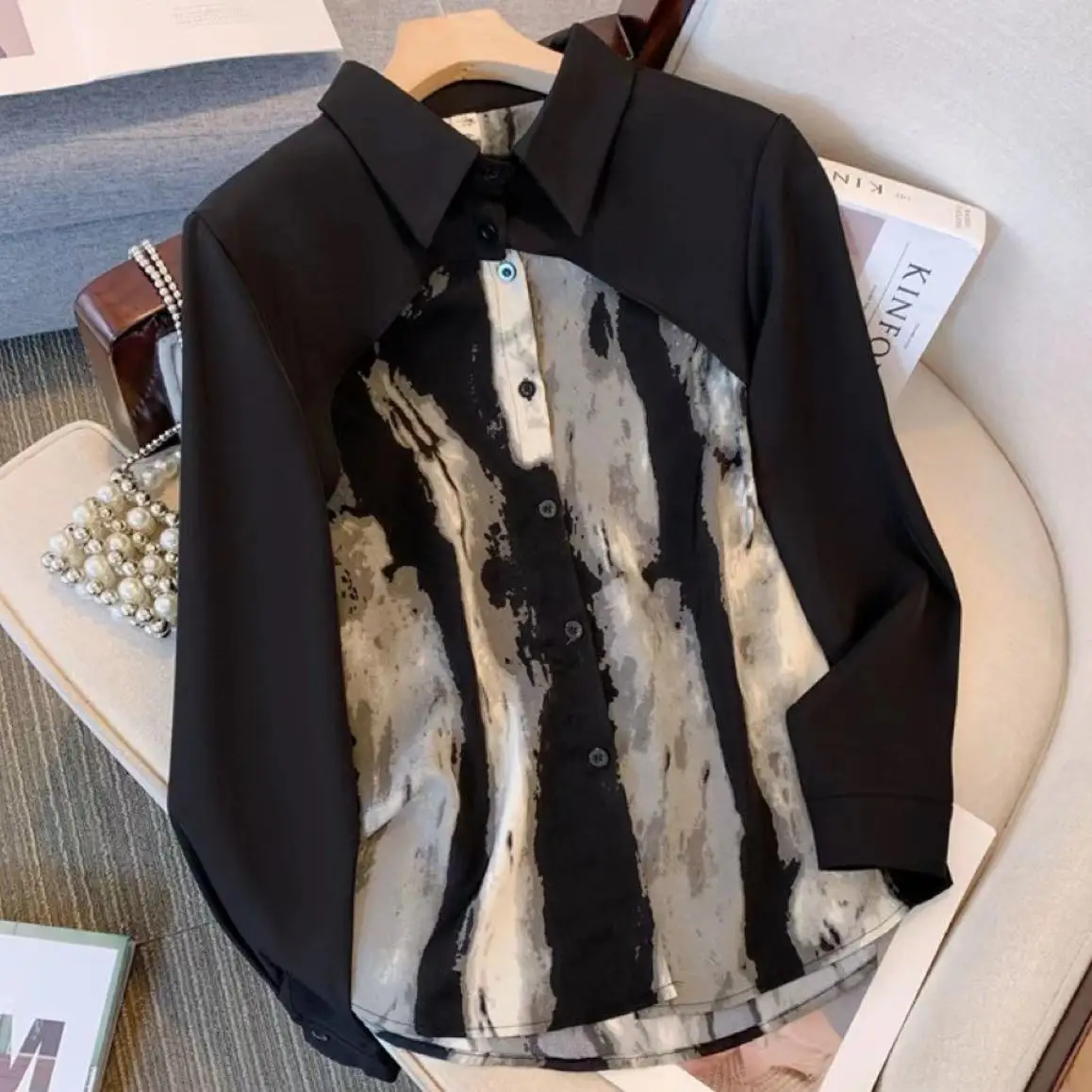 Quality Polo Neck Tie Dyed Patchwork Long Sleeved Shirt for Women's Autumn Loose and Slim Elegant Shirt Blouse Office Lady Top
Quality Polo Neck Tie Dyed Patchwork Long Sleeved Shirt for Women's Autumn Loose and Slim Elegant Shirt Blouse Office Lady Top