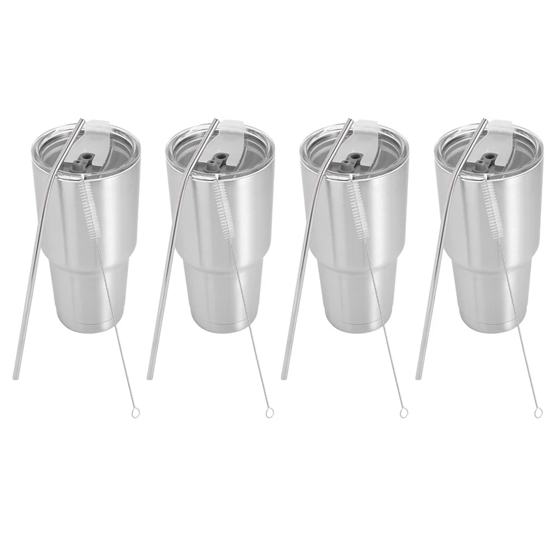 

4X Tumbler Cup With Lid Straw 30 Oz Double Wall Vacuum Flask Insulated Beer Cup Drinking Thermoses Coffee