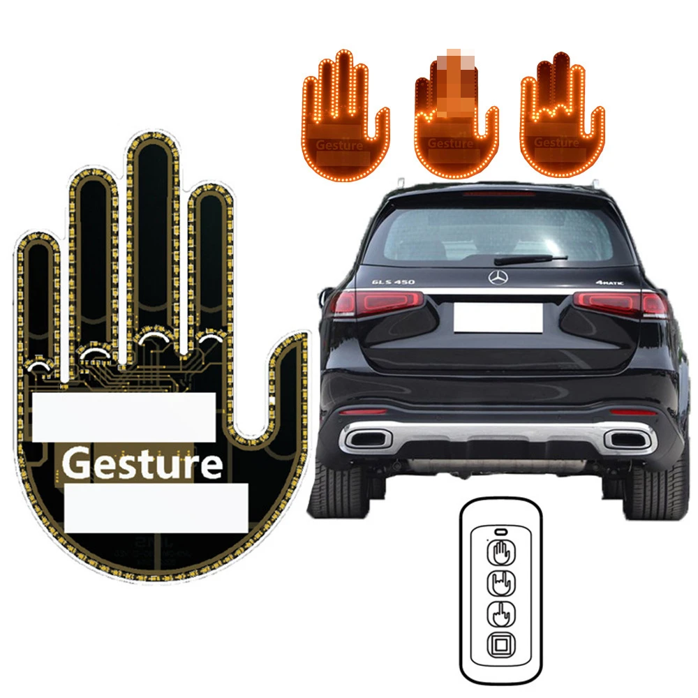 

Funny Car Finger Light with Remote Road Rage Signs Middle Gesture Hand Lamp Sticker Glow Panel For Universal Racing Window