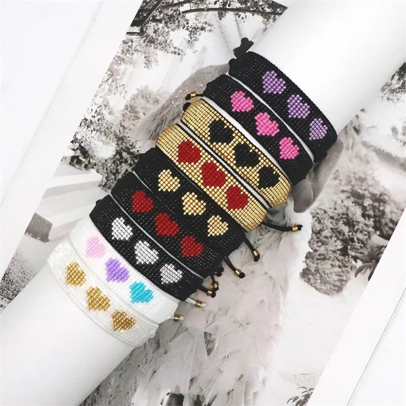 

Rice bead bracelet Colour Originality Heart Design Hand knitting Bohemia Adjustable Fashion Geometry Simple Beaded bracelet