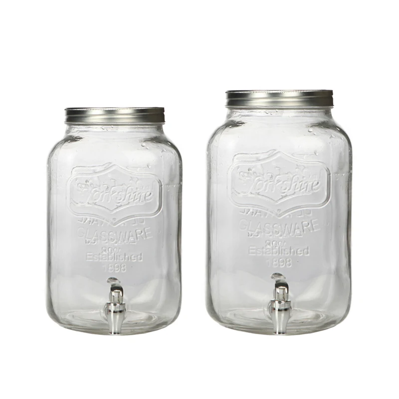 

Glass Beverage Dispenser with ABS Spigot Cold Kettle Juice Lemon Tea Bottle Can 4L 5L Large Size Mason Jar for Camping Party