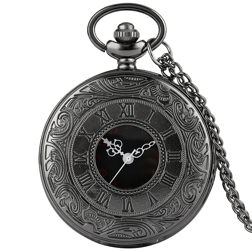 

Vintage Black Roman Numerals White Analog Quartz Necklace Watch Men Women Classic Style Pendant Clock Retro Chain Timepiece Gift