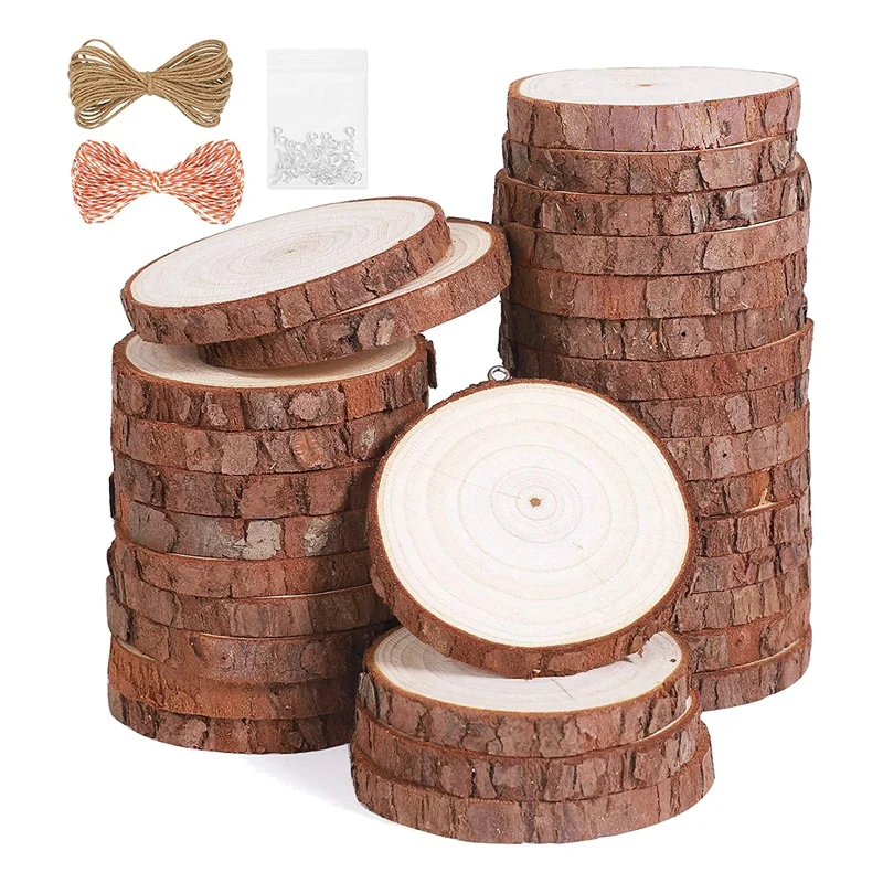 

2023 Hot-Natural Wood Slices 30Pcs Unfinished Wood Kit,Wooden Circles For Christmas Ornaments Wedding DIY Crafts