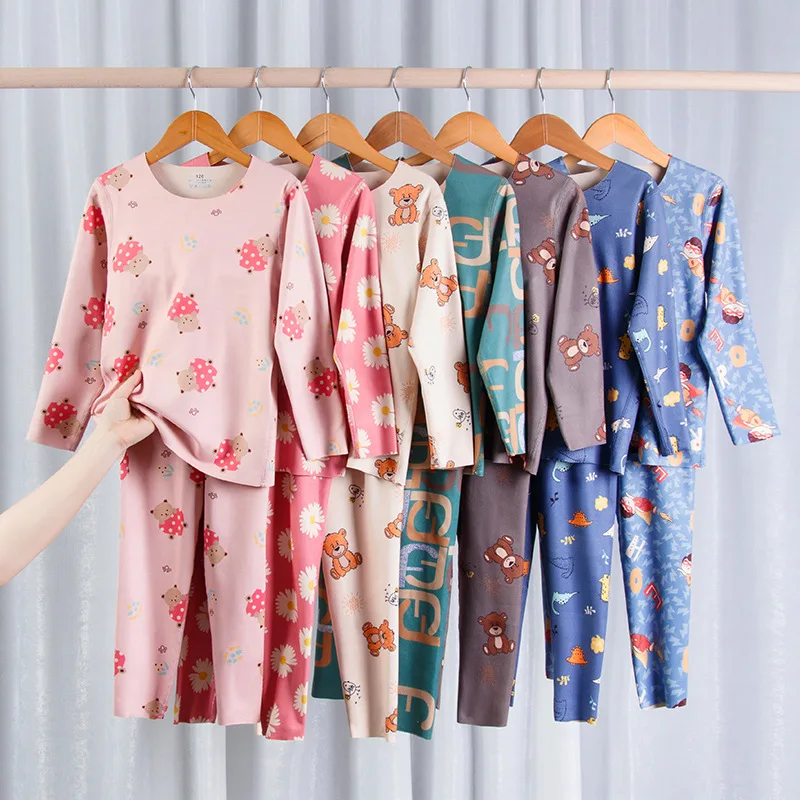 

Осень 2023, детское термобелье для малышей, пижама, однотонная зимняя теплая Пижама для отдыха для мальчиков и девочек, Повседневная Пижама, детская теплая одежда для сна