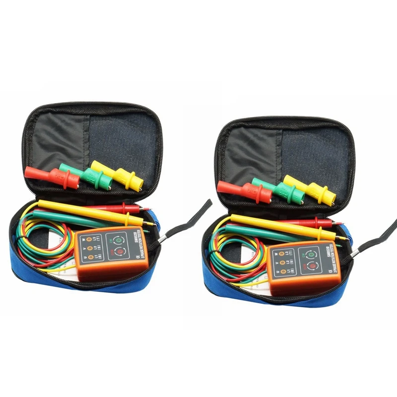 

New 2X New 3 Phase Sequence Rotation Tester Indicator Detector Meter LED Buzzer With Portable Pouch TD-LED02