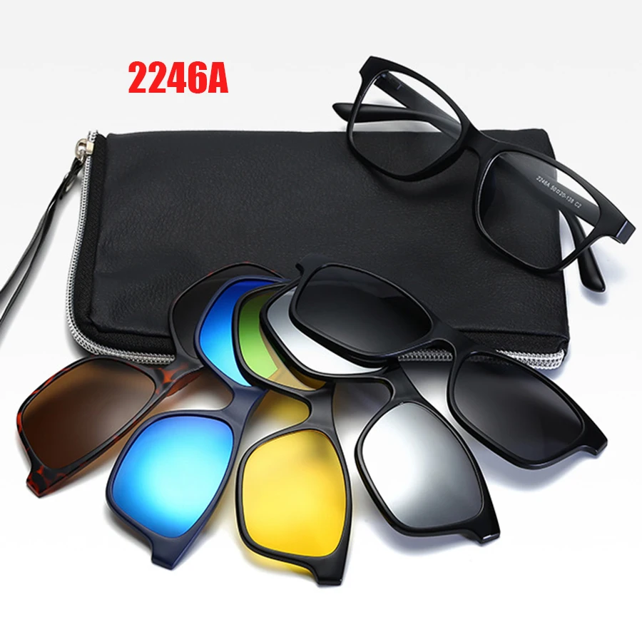 6 In 1 Spectacle Frame Men Women With 5 PCS Clip On Polarized Sunglasses Magnetic Glasses Male Computer Optical 2246
6 In 1 Spectacle Frame Men Women With 5 PCS Clip On Polarized Sunglasses Magnetic Glasses Male Computer Optical 2246
