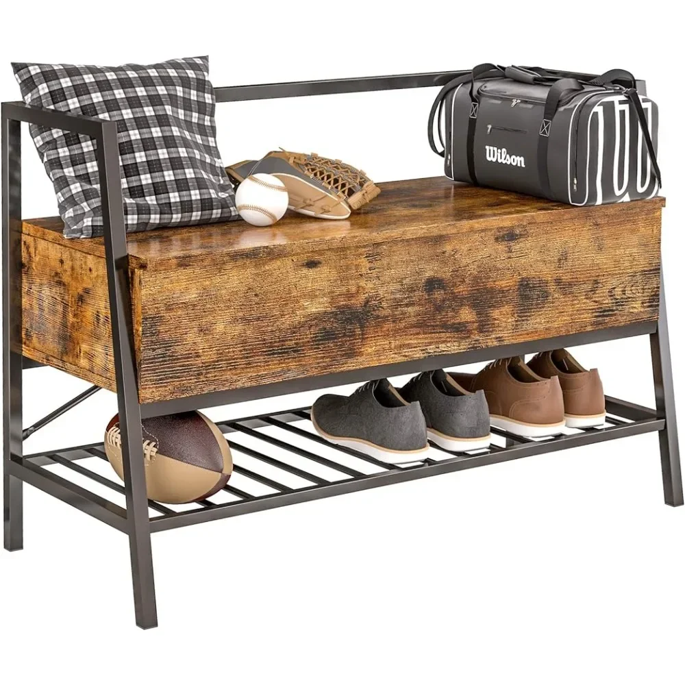 

Industrial Shoe Rack Bench With Storage Box Stool Holds Up to 240 LB Shoe Organizer for Entryway Pouf Closet Freight free