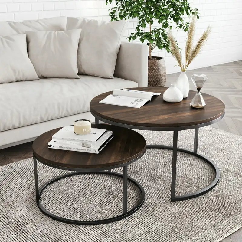 Stella Round Nesting or Stacking Coffee Table Set of 2 Wood Metal Frame, Warm Nutmeg/Black Refillable coffee capsule Small pape
Stella Round Nesting or Stacking Coffee Table Set of 2 Wood Metal Frame, Warm Nutmeg/Black Refillable coffee capsule Small pape