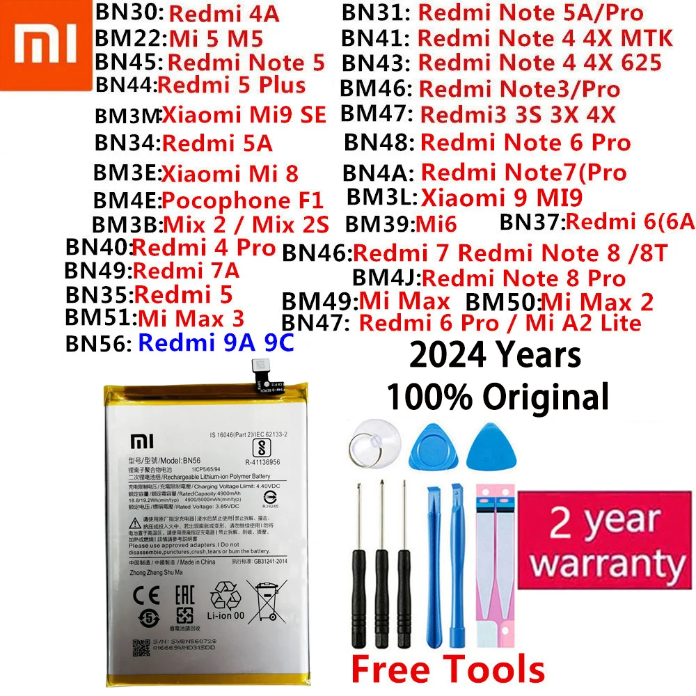 

Original Battery Xiaomi Mi Redmi Note Max Mix 2 A2 3 3S 3X 4 4X 4A 5 5A 5S 5X M5 6 6A 7 7A 8 8T 9 Mi9 SE Pro Plus Lite batteries