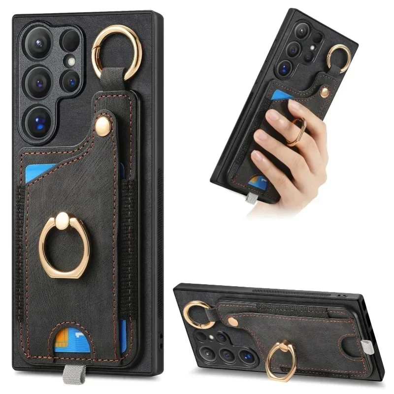 

Leather Ring Holder Phone Case for Samsung Galaxy S21 S20 FE S24 S23 S22 Ultra S10 Plus S9 S8 Magnetic Wallet Card Slot Cover