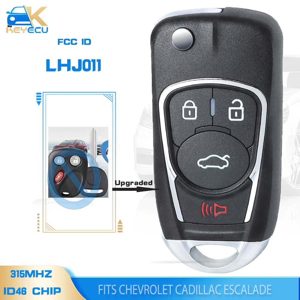 

KEYECU FCC ID: LHJ011 315MHz ID46 Upgraded Folding Remote Car Key FOB for Chevrolet Cadillac Escalade 2003 2004 2005 2006