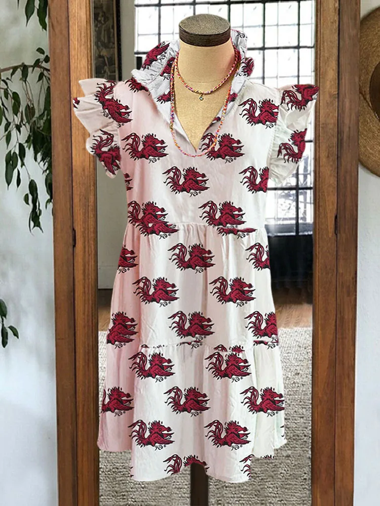 Ruffled Pleated Gamecock Print V-neck Dress Women Short Sleeve V Neck Dress 2023 Summer Casual Dress Pleated Midi Dress
Ruffled Pleated Gamecock Print V-neck Dress Women Short Sleeve V Neck Dress 2023 Summer Casual Dress Pleated Midi Dress