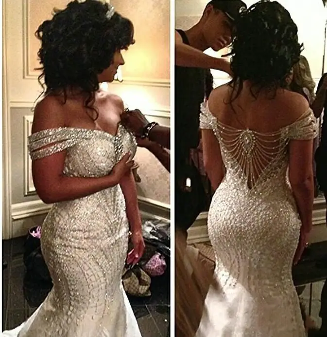 Portrait Mermaid Wedding Dresses Organza Beading Backless Sequin Off Shoulder Bridal Gowns Sweep Train Custom Made Bridal Vestid
Portrait Mermaid Wedding Dresses Organza Beading Backless Sequin Off Shoulder Bridal Gowns Sweep Train Custom Made Bridal Vestid