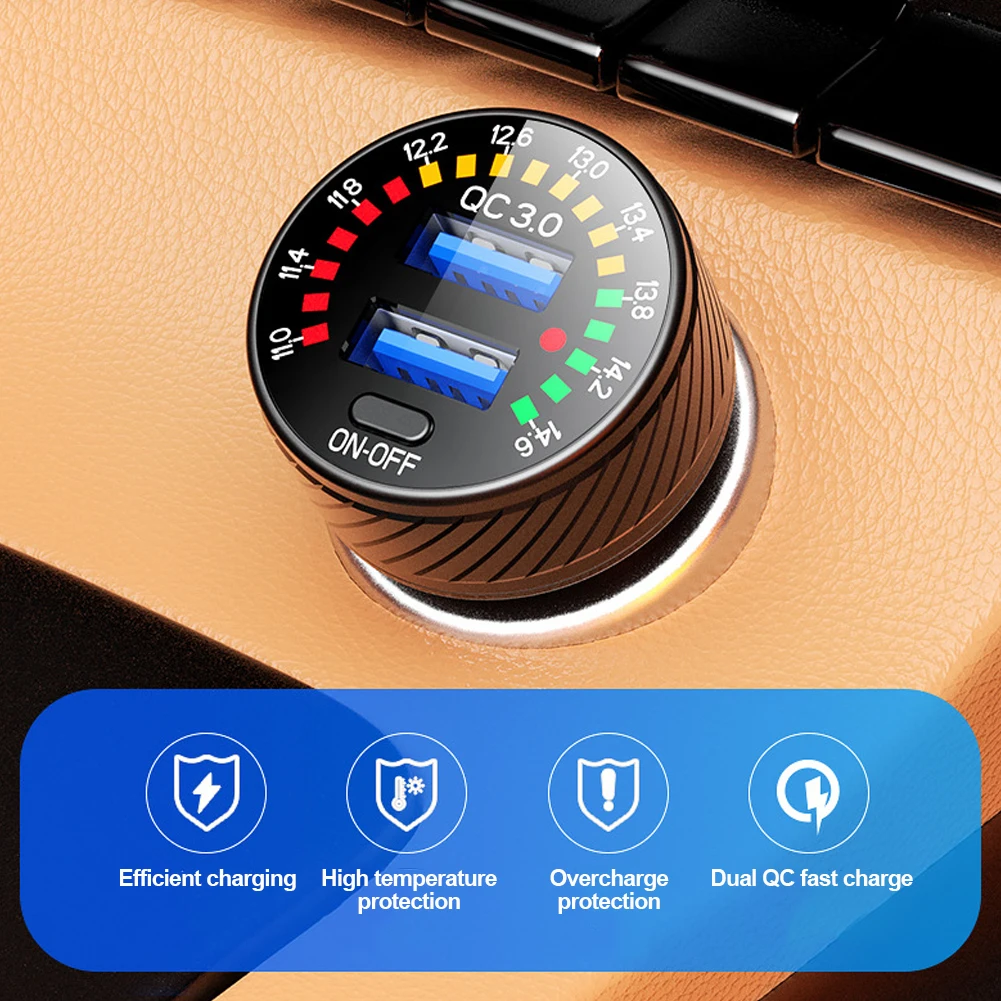 Car Dual QC 3.0 USB Charger Adapter 18W Fast Charging Marquee Light LED Voltmeter with ON OFF Switch 12V- 24V Waterproof
Car Dual QC 3.0 USB Charger Adapter 18W Fast Charging Marquee Light LED Voltmeter with ON OFF Switch 12V- 24V Waterproof