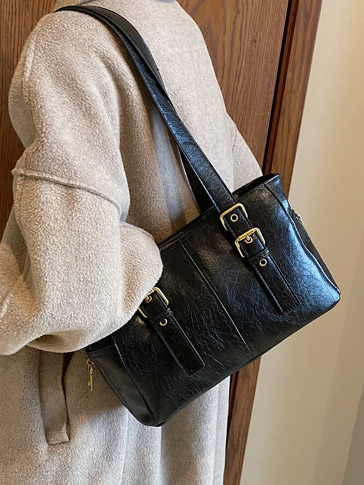 

Autumn Winter Versatile Large Capacity Shoulder Underarm Bag Women Fashion Vintage Pu Leather Commute Tote Bag Trendy Handbag