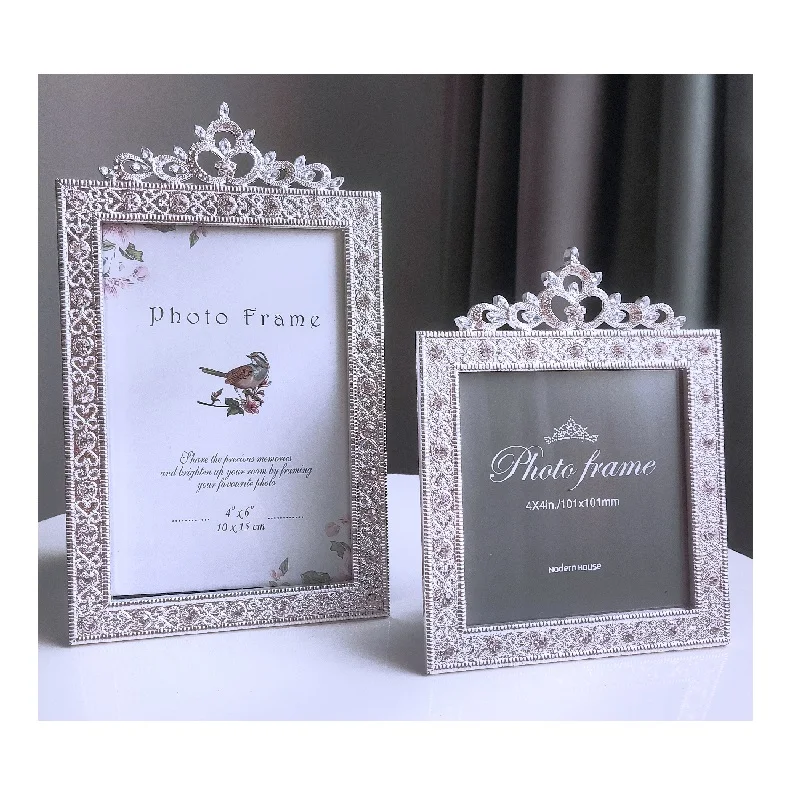 Современная французская Корона Серебряная кружевная металлическая фоторамка со стразами, Свадебная фоторамка 
Современная французская Корона Серебряная кружевная металлическая фоторамка со стразами, Свадебная фоторамка