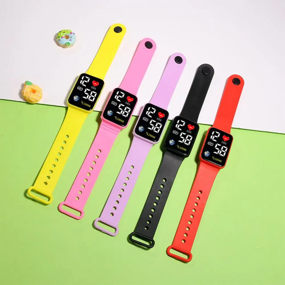 

LED Electronic Watch Square Earth Dial Soft Silicone Strap Adjustable Kids Students Casual Sports Digital Wristwatch